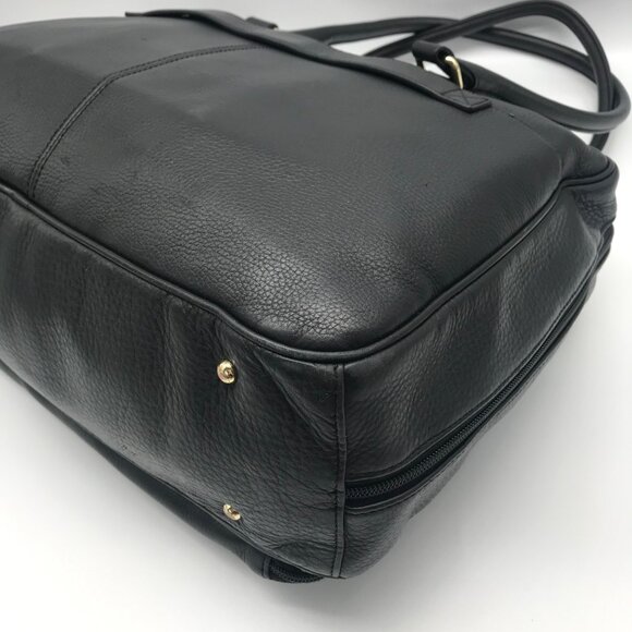 Levenger Black Pebbled Leather Laptop Tote Bag - Picture 8 of 16